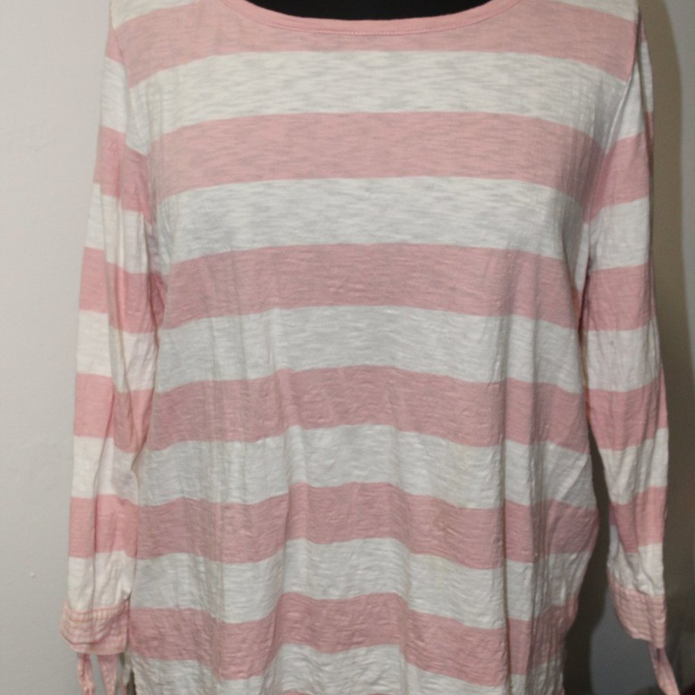Crown & Ivy Curvy Pink White Stripe Top Petite S